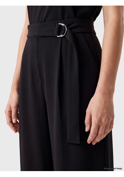 Lcw Everyday Siyah Beli Kemerli Pileli Kadın Krep Pantolon