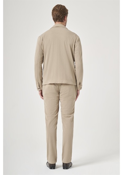 İmza Bej Berberi Yaka Örme Beli Lastikli 6 Drop Slim Fit Astarsız Esnek Takım Elbise 1001260177 Koyu Bej