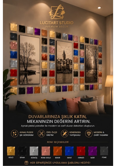 Lucitart Kendinden Yapışkanlı Parlak Dekoratif Pleksi Kare Duvar Paneli 9 Renk Seçeneği Modern Duvar Dekoru Bakır Lucitart Kendinden Yapışkanlı Parlak Dekoratif Pleksi Kare Duvar Paneli 9 Renk Seçeneği Modern Duvar Dekoru Bakır