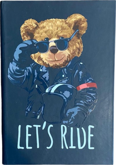 Let's Ride Mottolu Ayıcık Temalı Çizgisiz Defter Zamansız Ajanda Lacivert
