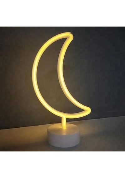 Dekoratif Pilli Ay Tasarımlı 3d Neon Led Masa Ve Gece Lambası Çok Renkli