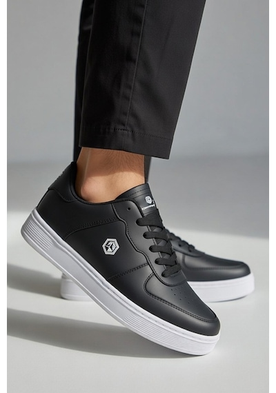 Nstil Unisex Spor Ayakkabı Rahat Yumuşak Taban Kaymaz Günlük Bağcıklı Sneaker 408 Siyah Beyaz