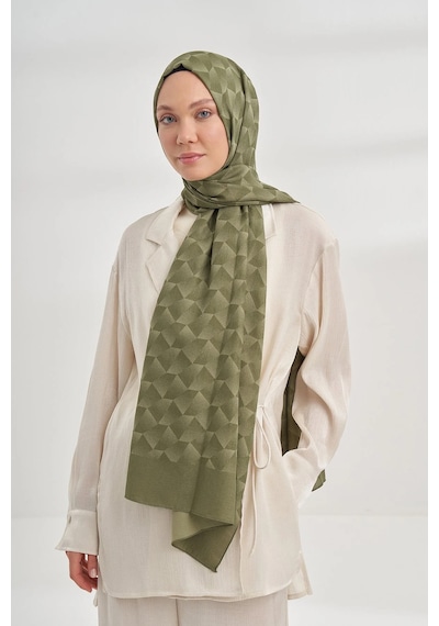 Armanda Cotton Monogram Geometrik Desen Şal 3120 Keten Yeşili