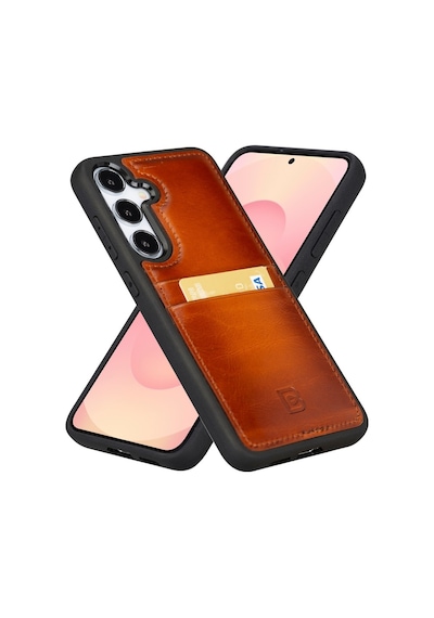 Bouletta Samsung Galaxy Uyumlu S25 Plus Hakiki Deri El Yapımı Kart Yuvalı Kılıf Gölgeli Taba
