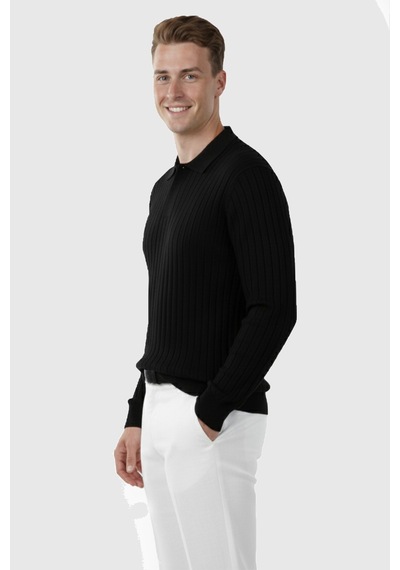 Rizzup Erkek Siyah Polo Yaka Fitilli Triko Kazak %100 Pamuk, Esnek Dokulu, Modern Kalıp 2605306 Rizzup Erkek Siyah Polo Yaka Fitilli Triko Kazak %100 Pamuk, Esnek Dokulu, Modern Kalıp 2605306