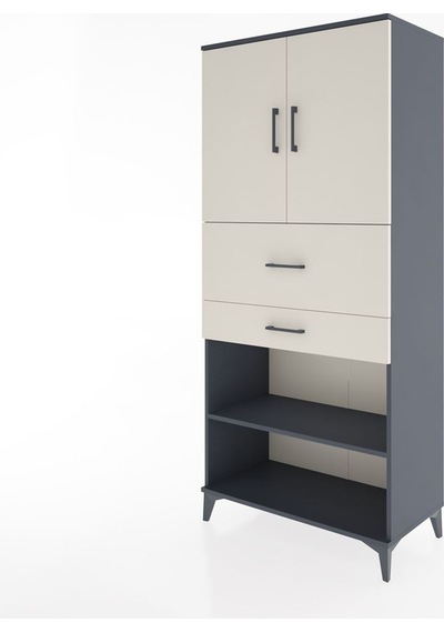Hyperion Dolap 4 Raflı 2 Çekmeceli 2 Kapaklı 88x44x195 Antrasit-aytaşı Antrasit