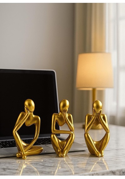 Ev & Ofis Dekoru Gold 3 Lü İnsan Figürü Seti El Yapımı Minimalist Heykel Takımı