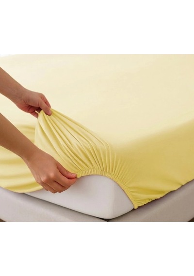 Newsheet %100 Pamuklu Çift Kişilik Penye Lastikli Çarşaf 180x200 Cm Kaymayan & Nefes Alan Konfor Sarı