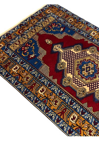 El Dokuma Sıfır Yahyalı Halısı 123x210 Üst Düzey Kök Boya %100 Yün Halı Lacivert