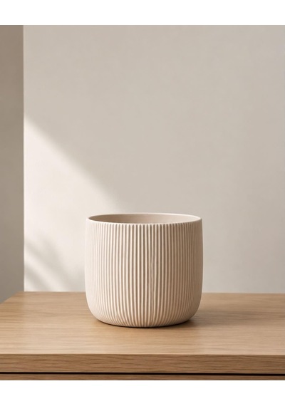 Modern Çizgili Saksı, Beyaz, 12x15 Cm, Masaüstü İç Mekan Dekoratif Çiçek Saksısı / Pla 3d Baskı
