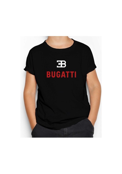 Zepplin Giyim Bugatti Logo Siyah Çocuk Tişört Siyah