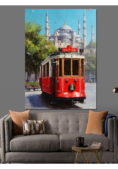 İstanbul Kırmızı Tramvay Beyoğlu Dekoratif Kanvas - Mdf Ahşap Tablo