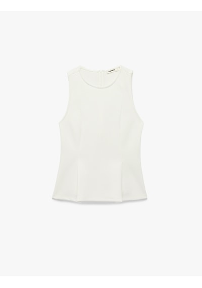 Koton Slim Fit Kolsuz Bisiklet Yaka Peplum Bluz Ekru 6sak10097ek