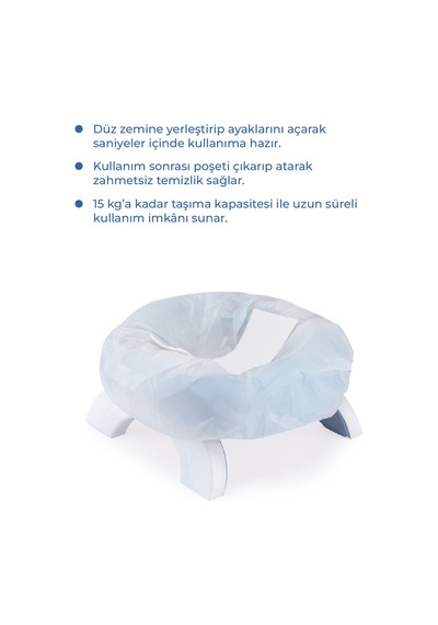 Portatif Katlanabilir Seyyar Lazımlık & Sızdırmaz - Süper Emici Poşeti 5 Adet - Mavi
