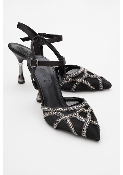 Luvishoes Luvi Shoes Volby Siyah Saten Taşlı Kadın Abiye Ayakkabı Siyah