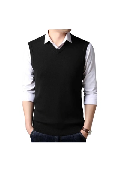 Tezzgelsin 2'li Erkek V Yaka Triko Tüylenmez Süveter Erkek Slim Fit Süveter Bordo - Siyah