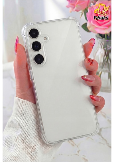 Fibaks Galaxy S24 Fe Uyumlu Kılıf Antishock Darbe Emici Kamera Korumalı Yumuşak Esnek Şeffaf Silikon Kapak