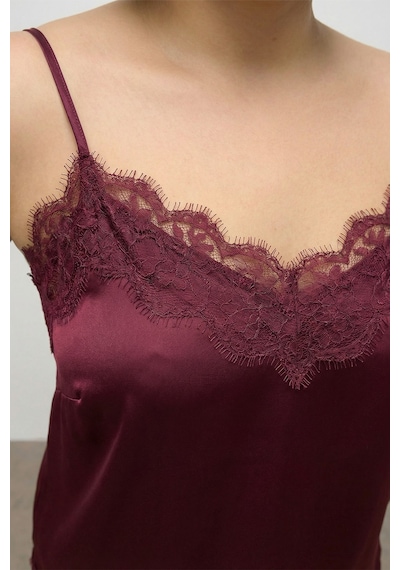 Myline Dantel Detaylı İp Askılı Saten Bluz Bordo