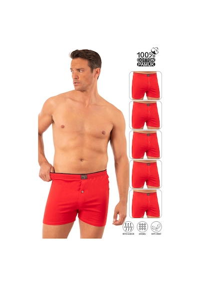 Özkan Underwear Özkan 0041 5'li Paket Erkek %100 Pamuklu Şardonlu Klasik Rahat Kesim Havlu Bel Süprem Penye Boxer Kırmızı