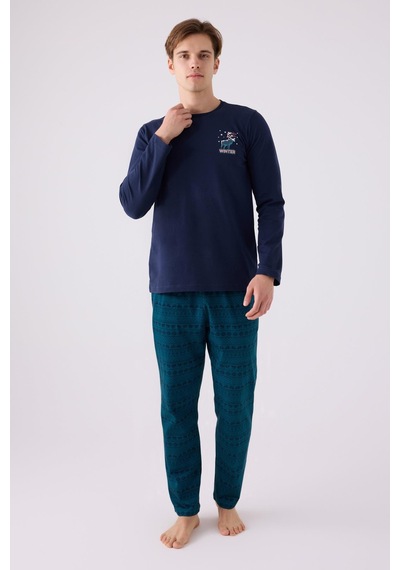 Arnetta 3135 Erkek Lacivert Yuvarlak Yaka Uzun Kol Pijama Takım 001