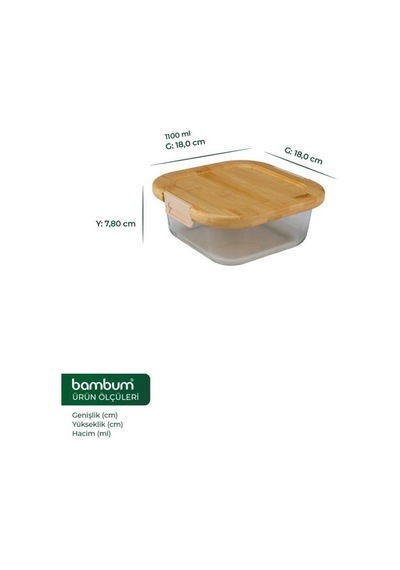 Bambum Patina - Kilitli Cam Saklama Kabı 1100 Ml Kahverengi