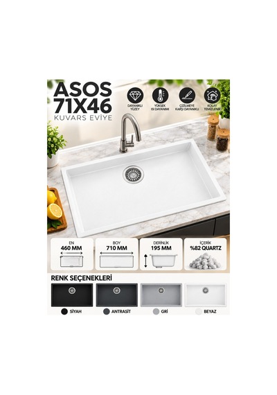 Granit Evye Vera Series Siyah Renk En :460mm Boy 710 Mm Derinlik :195 Mm
