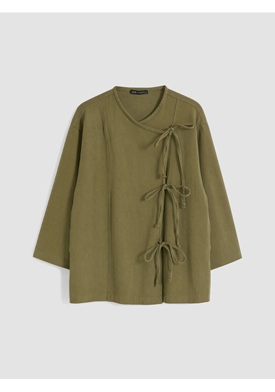 Lcw Modest Haki Kruvaze Yaka Bağcıklı Kadın Kimono