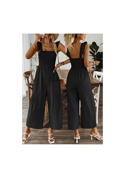 Butik İstanbul Kadın Askılı Gipe Detaylı Cepli Uzun Tulum Siyah
