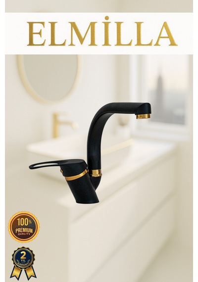 Siyah Gold Banyo Lavabo Musluğu Bataryası Çeşmesi Balık Sırtı Borulu Lüx Tasarım Çif Su Giriş