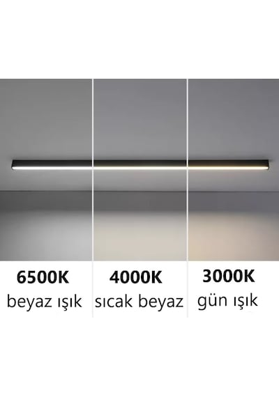 Linear 150cm Siyah Kasa Ledli Sarkıt Modern Led Avize, Salon, Mutfak, Masa Üstü Avize Aydınlatma Doğal