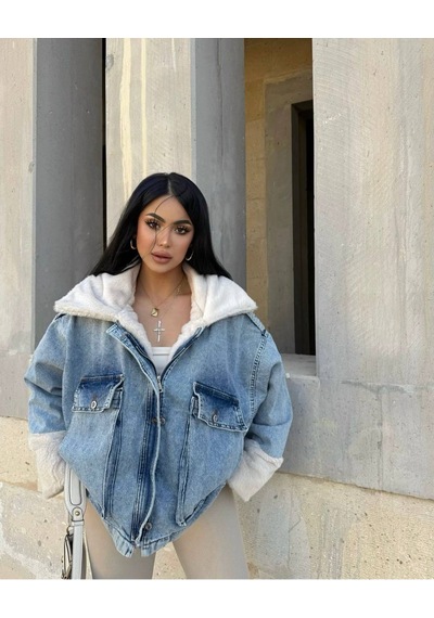Odl Jeans Kürk Detaylı Denim Ceket Kot Rengi