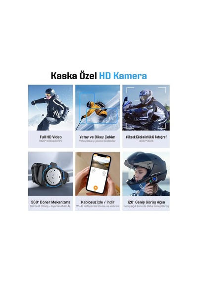 Motosiklet Kask İntercom Su Geçirmez 1080p Hd Sürüş Kaydedici Kamera 5.3 Bluetooth