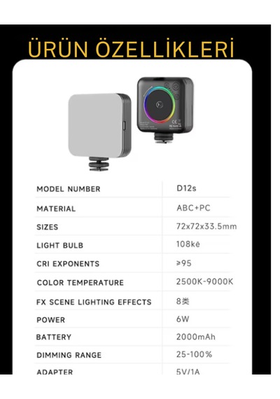 Rgb Led Telefon Selfie Işığı Şarjlı Mini Video Çekim Lambası 3000 Mah Canlı Yayın Işığı 2900-9000k Gümüş - Siyah