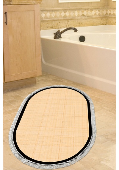 Kaymaz Taban Djt Banyo Mutfak Salon Halı Trend Saçaklı Oval Dokuma Desen E5007 Açık Şeftali