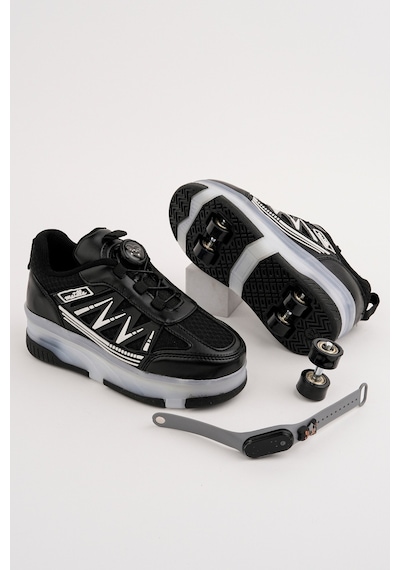 Muggo Skate Çocuk Işıklı Patenli Tekerlekli Sneaker Spor Ayakkabı Siyah