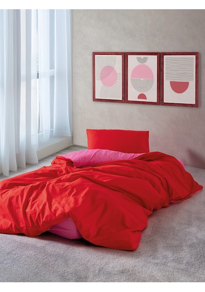 Cozy Home Popping Colors Tek Kişilik Lastikli Çarşaflı Nevresim Takımı Sage Kırmızı-fuşya