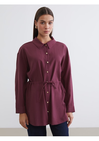 Lcw Modest Bordo Büzgülü Kadın Gömlek Tunik