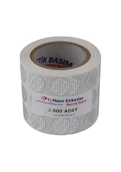 Original Etiketi Pp Metalize Hologramlı 15mm Çapında 2000 Adet Yan Yana 3 Lü 1