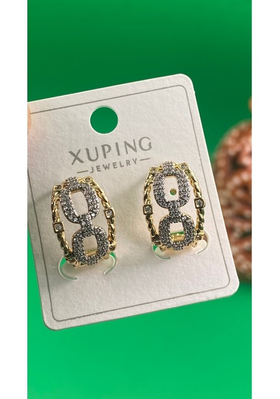 Xuping Rose Gold Oval Zincir Desenli Taşlı Kadın Çelik Küpe Gold