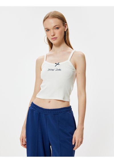 Koton Askılı Atlet Fiyonk Detaylı Slogan Nakışlı Slim Fit Ekru 4sal30365ık Ekru