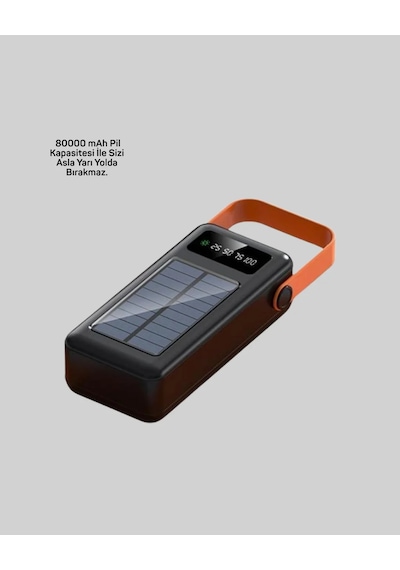 80000 Mah Solar Powerbank Göstergeli Fenerli Hızlı Şarj Taşınabilir Şarj Cihazı Siyah 10224433