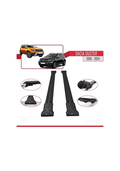 Accessorypart Dacia Duster 2018 Ve Sonrası İle Uyumlu Fly Model Ara Atkı Tavan Barı Siyah