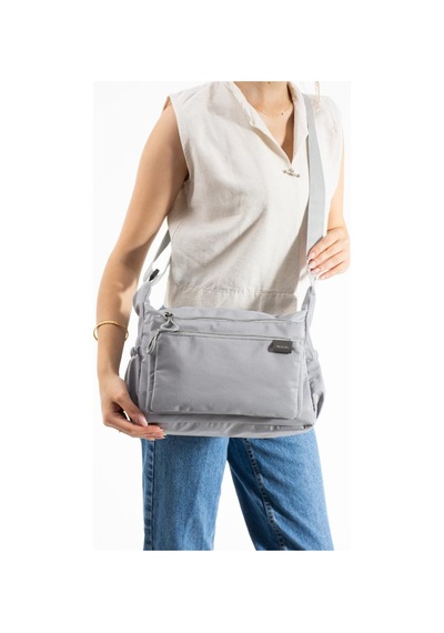 Baginn Kadın Omuz Çantası Paraşüt Kumaş Çapraz Askılı Postacı Çantası 32 24 Cm Su İtici Kumaş Gri