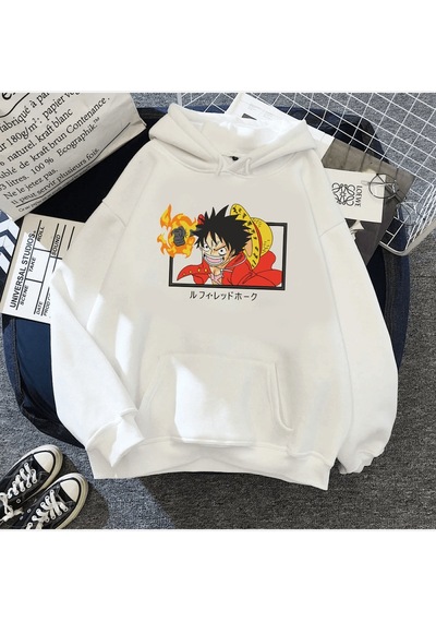 One Piece Luffy Red Hawk Kapşonlu Sweatshirt 001