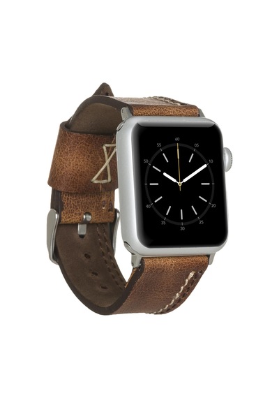 Apple Watch Uyumlu Deri Kordon 42-44-45mm Dikişli Taba Diğer