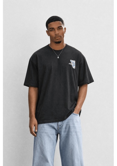 Respire Erkek Itsbyzey Nakış Detaylı Oversize T-shirt Siyah