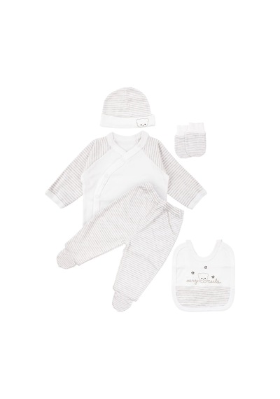 Bebegen Unisex Ekru Very Cute Nakışlı 5 Parça Organik Hastane Çıkış Seti Çok Renkli