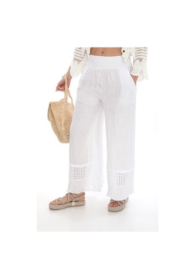 Eren Style İtalyan Fisto Detaylı Keten Pantolon-9186 Beyaz