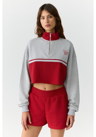 Urban Beat Mıkaela Kadın Dik Yakalı Crop Grimelanj Sweatshirt Grimelanj