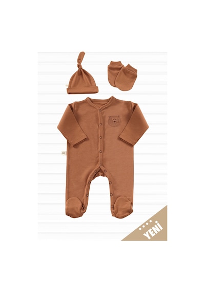 Tinylamb Honey Bear Unisex 3 Parça Hastane Çıkışı Takımı Organik Pamuk Yenidoğan Set Kiremit